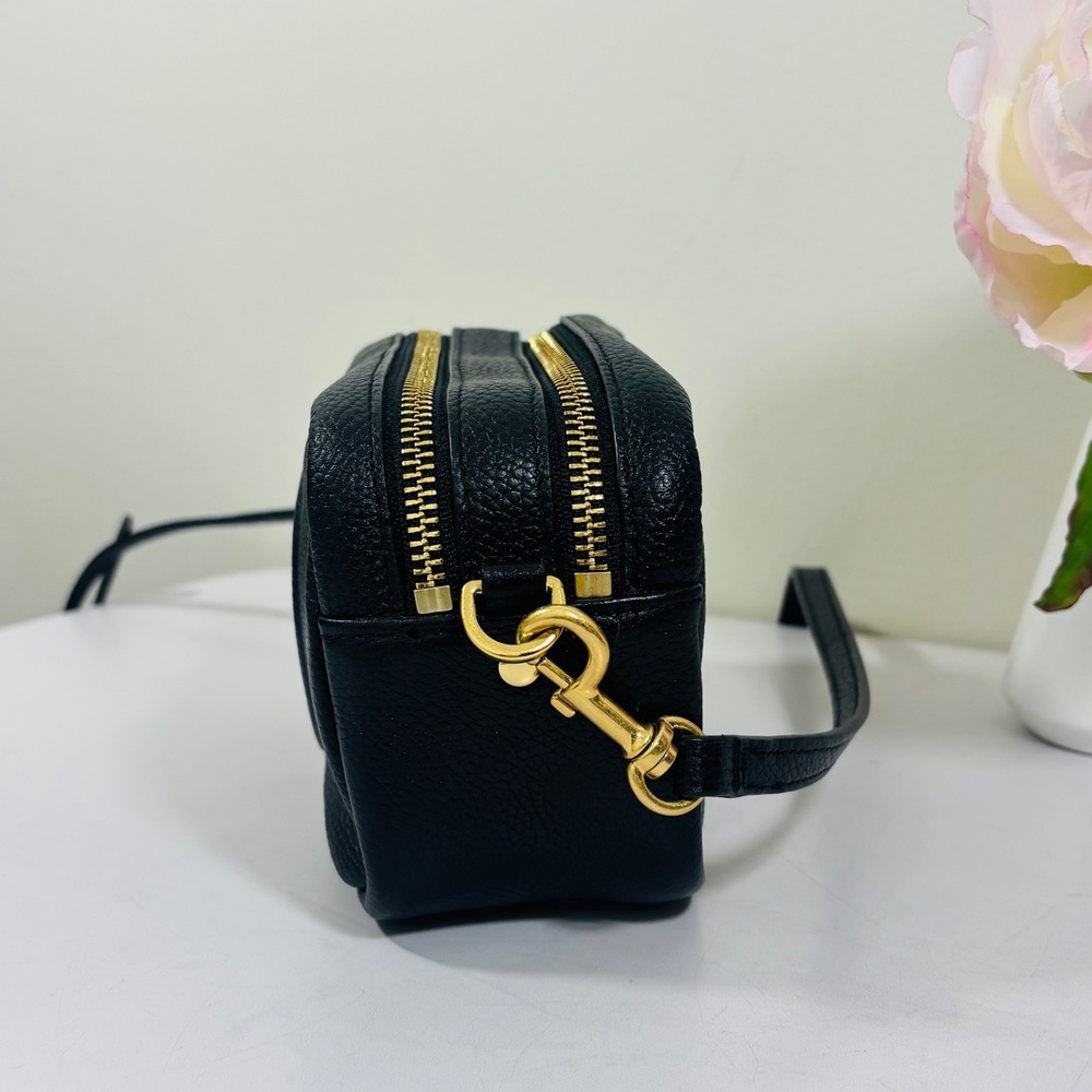 Tory Burch Purse Black Perry Bombe Mini Bag Pebbled Leather Crossbody Gold - Picture 2 of 9